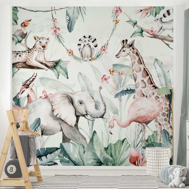 Papel pared flamencos Watercolour Africa Animals