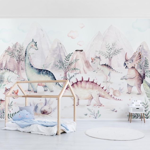 Papel pared animales Watercolour World Of Dinosaurs