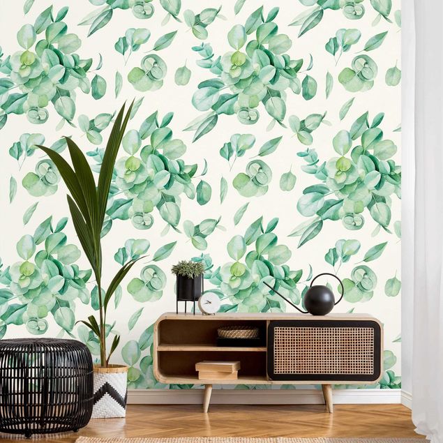 Papel pintado floral Watercolour Eucalyptus Bouquet Pattern