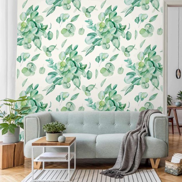 Papel pintado moderno Watercolour Eucalyptus Bouquet Pattern