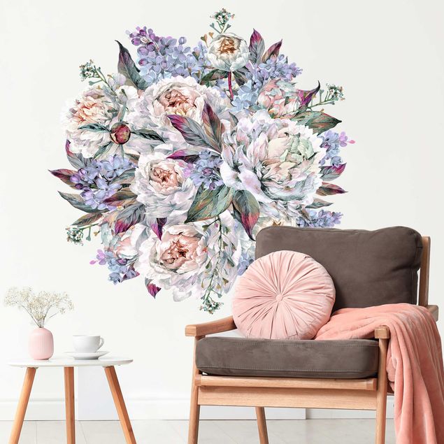Vinilos de pared rosas Watercolor lilac peonies bouquet xxl