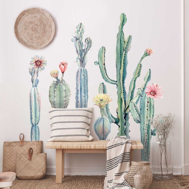 Vinilos de plantas para pared Watercolor Cactus Blossom Set XXL