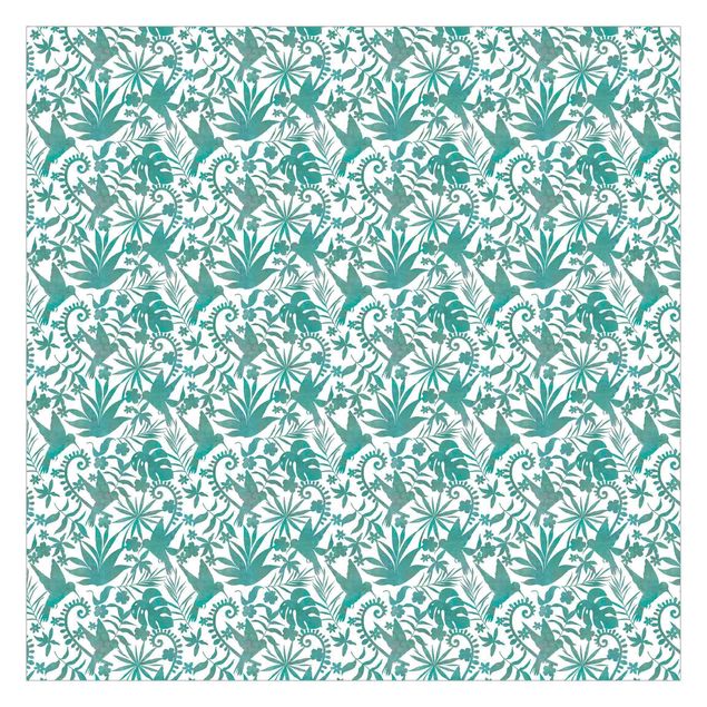 Cuadros Haase Watercolour Hummingbird And Plant Silhouettes Pattern In Turquoise