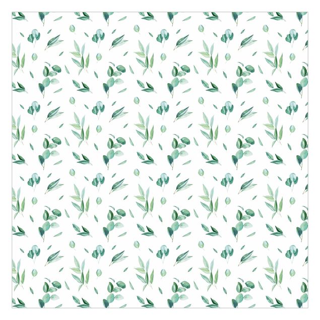 Papeles pintados Watercolor Pattern Leaves And Eucalyptus
