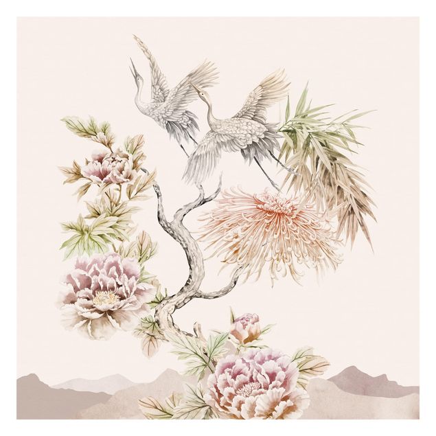 Papel pintado infantil animales Watercolour Storks In Flight With Flowers