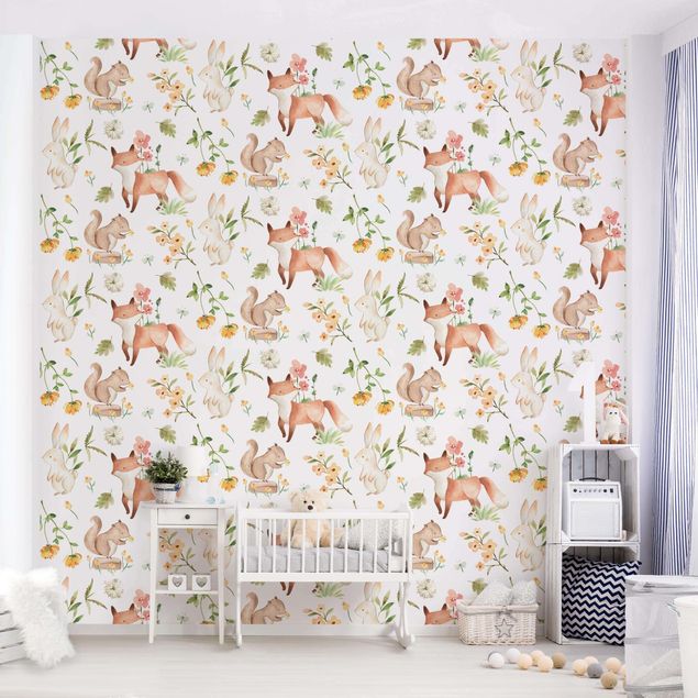 Decoración habitación infantil Watercolour Forest Animals Fox And Rabbit
