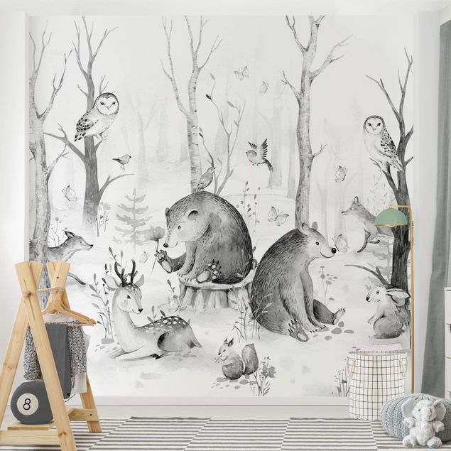 Decoración habitación infantil Watercolour Forest Animal Friends Black And White
