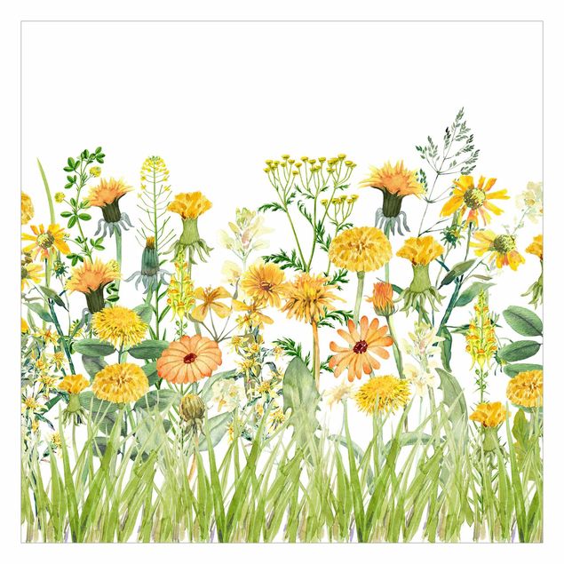 Papel pintado Watercolour Flower Meadow In Gelb