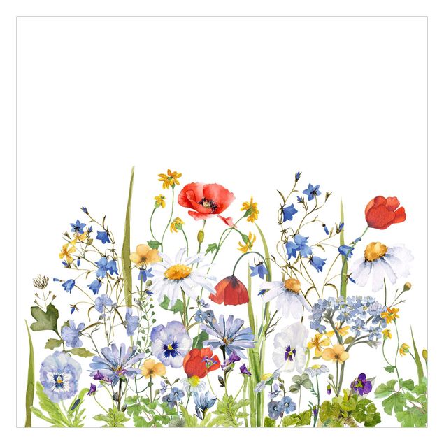 Papel de pared Watercolour Flower Meadow With Poppies
