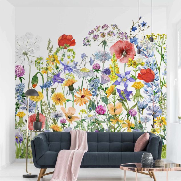 Papel pintado salón moderno Watercolour Flower Meadow