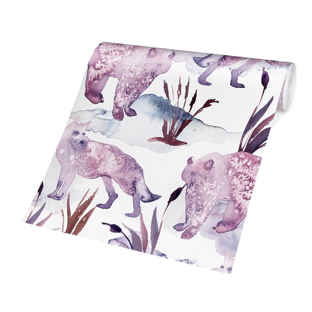 Papel pintado infantil animales Watercolour Foxes With Bear