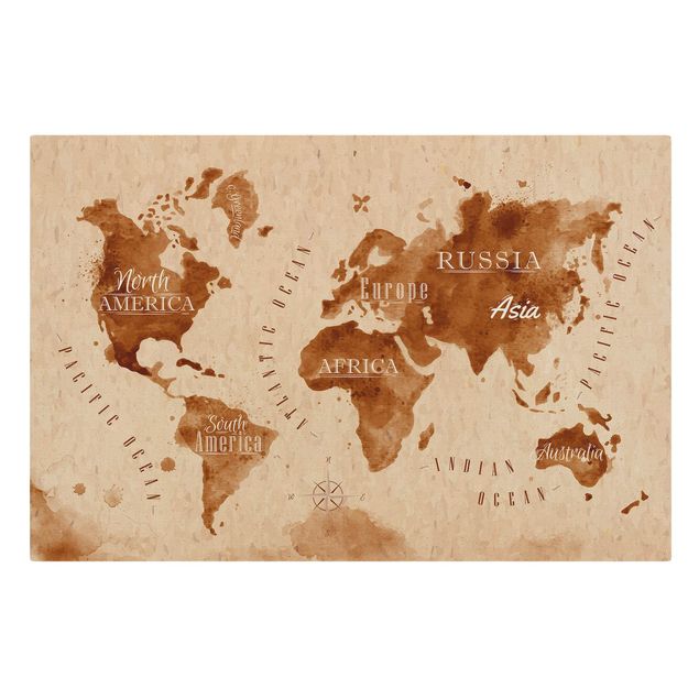 Cuadros decorativos Watercolour Look World Map Beige Brown