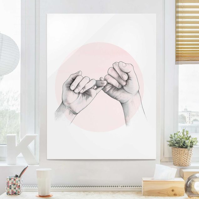 Tableros magnéticos de vidrio Illustration Hands Friendship Circle Pink White