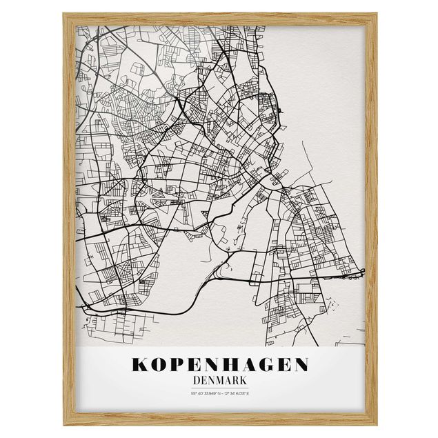 Pósters enmarcados con frases Copenhagen City Map - Classic
