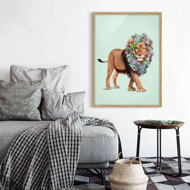 Pósters enmarcados de cuadros famosos Lion With Succulents