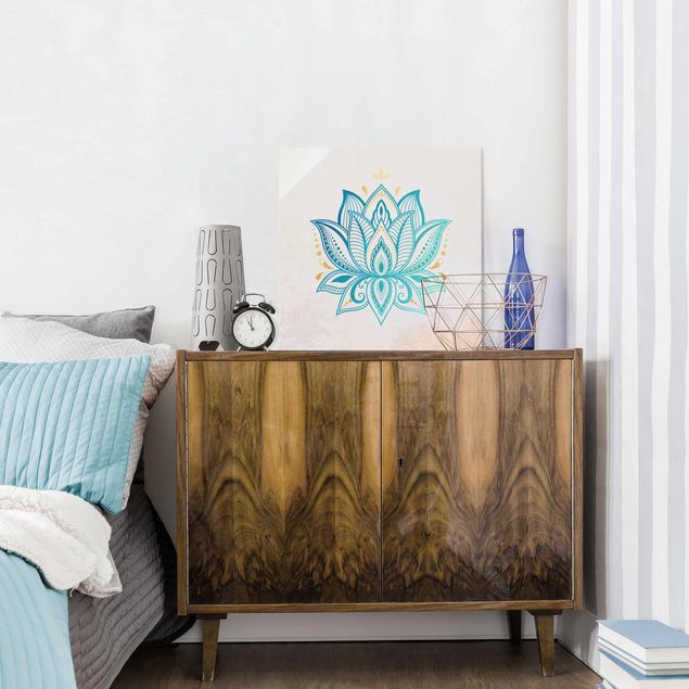 Cuadros de mandalas para dormitorios Lotus Illustration Mandala Gold Blue
