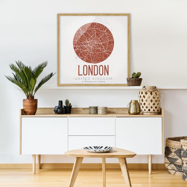Pósters enmarcados en blanco y negro City Map London - Retro