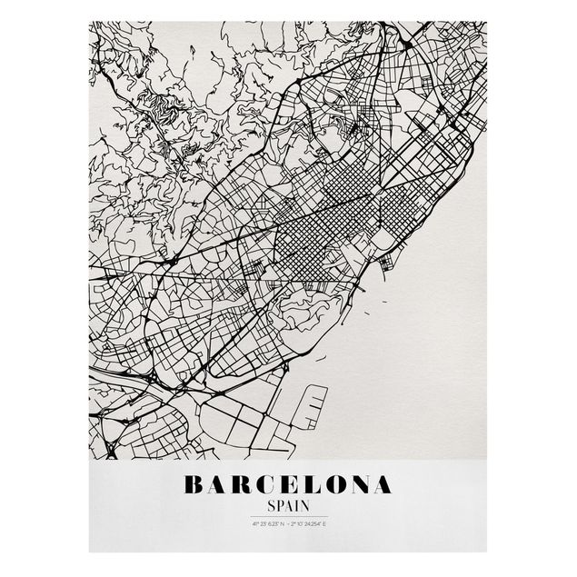 Cuadros a blanco y negro Barcelona City Map - Classic