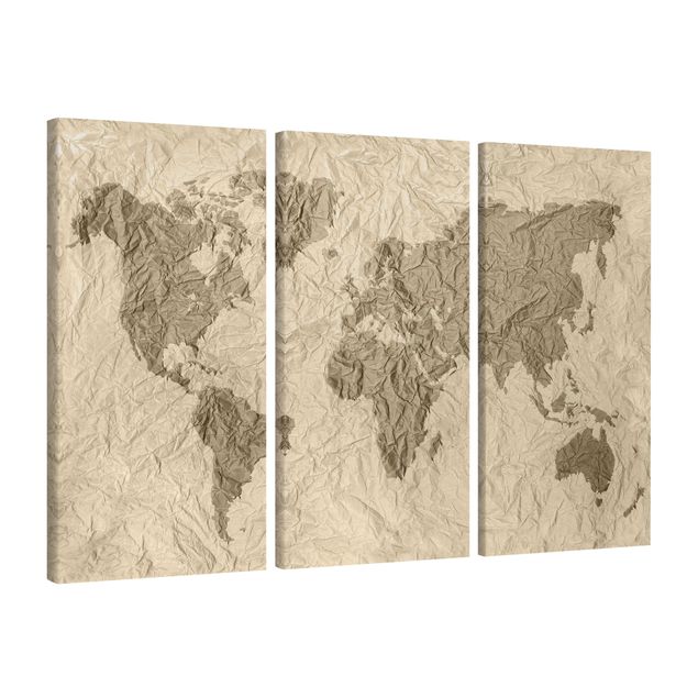 Lienzos ciudades del mundo Paper World Map Beige Brown