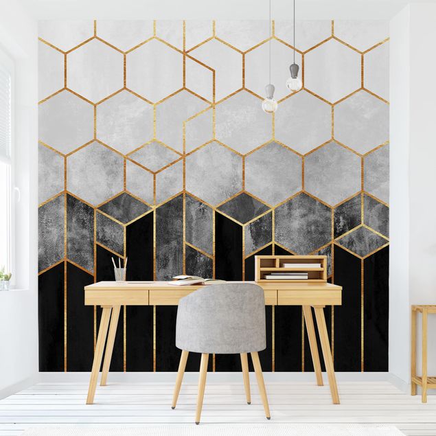 Papeles pintados geométricos Golden Hexagons Black And White