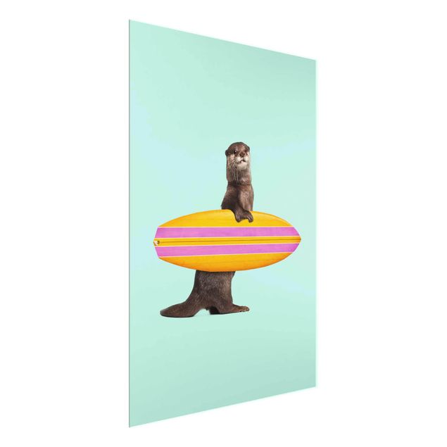 Cuadros de cristal animales Otter With Surfboard