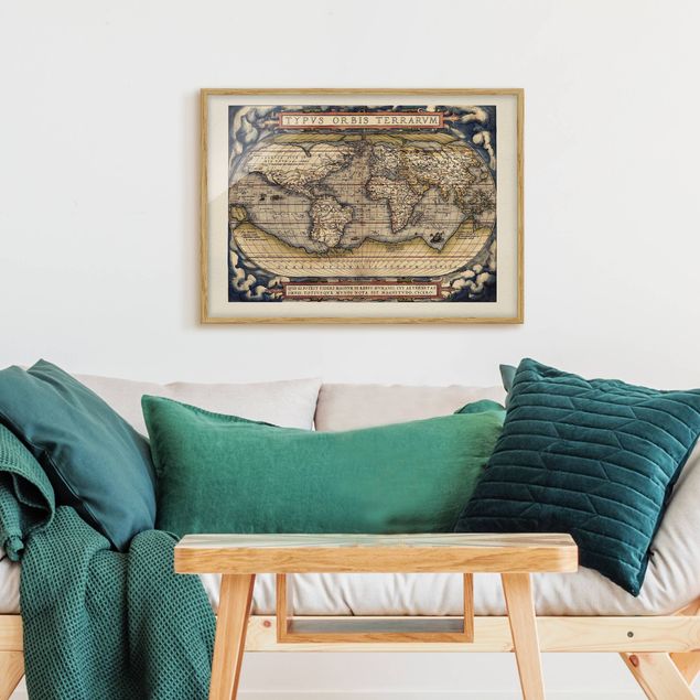 Pósters enmarcados vintage Historic World Map Typus Orbis Terrarum