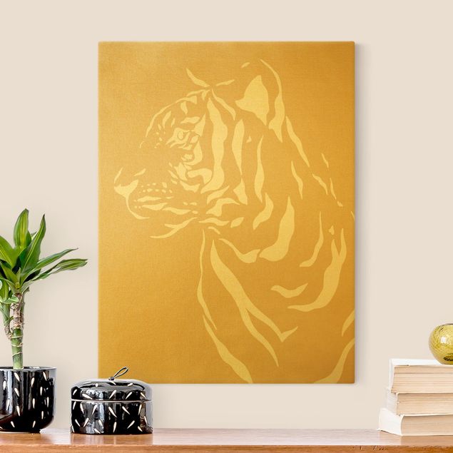 Lienzos dorados Safari Animals - Portrait Tiger Beige