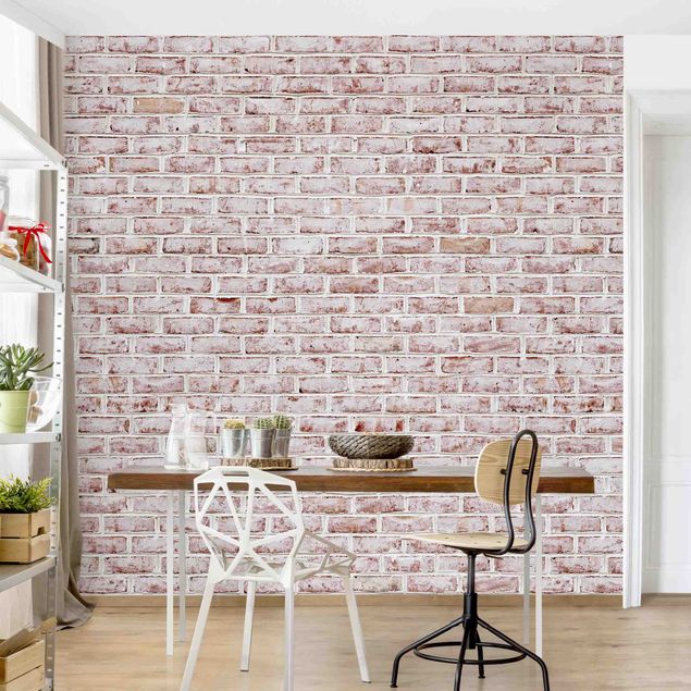 Papeles pintados industriales Brick Wall Shabby Painted White