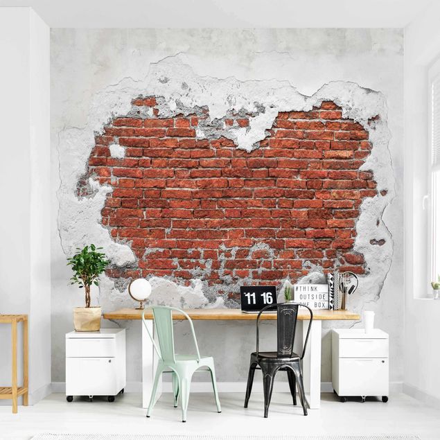 Papel pared 3d Brick Wall Shabby Plaster