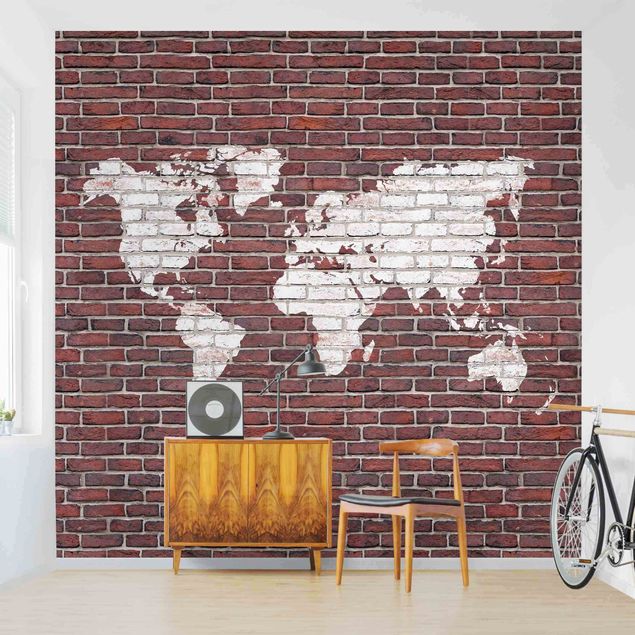 Papel 3d para pared Brick World Map