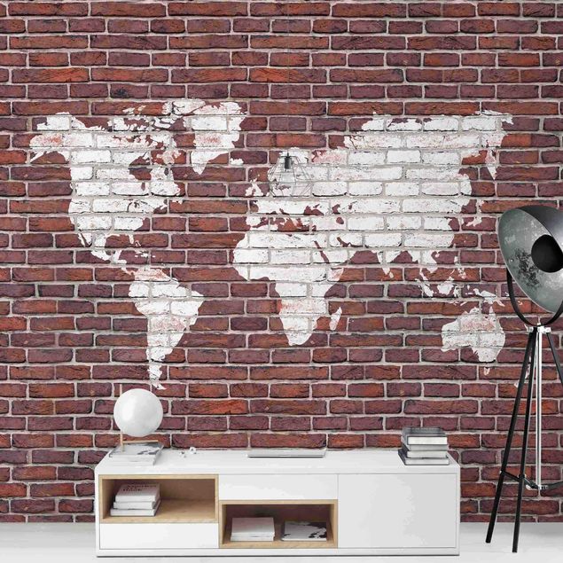 Papel pintado estilo industrial Brick World Map