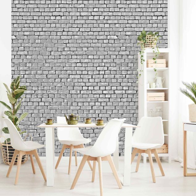 Papel pintado con patrones Brick Tile Wallpaper Black And White