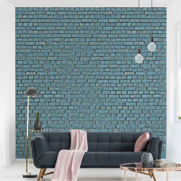 Decoración de cocinas Brick Tile Wallpaper Turquoise Blue