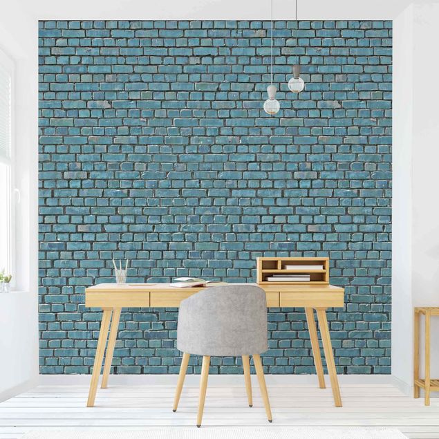 Papel pintado ladrillo Brick Tile Wallpaper Turquoise Blue