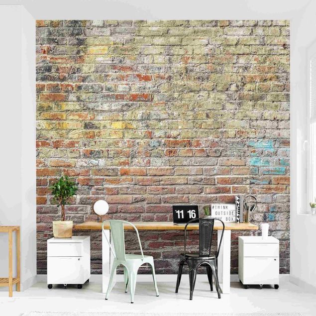 Papel pintado industrial Brick Wall With Shabby Colouring