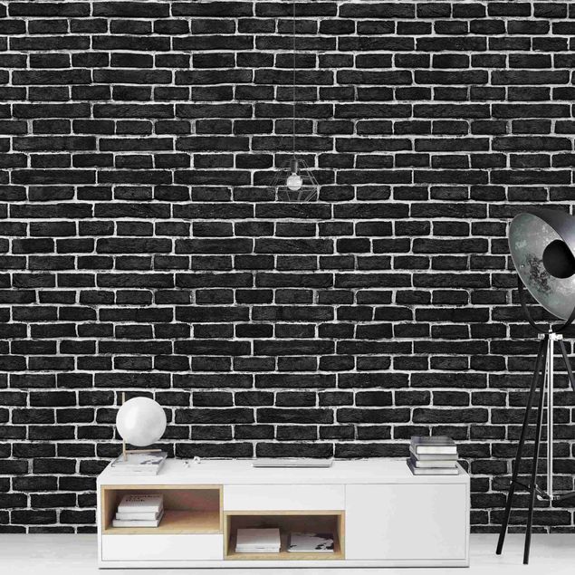 Papel pintado con patrones Brick Wall Black