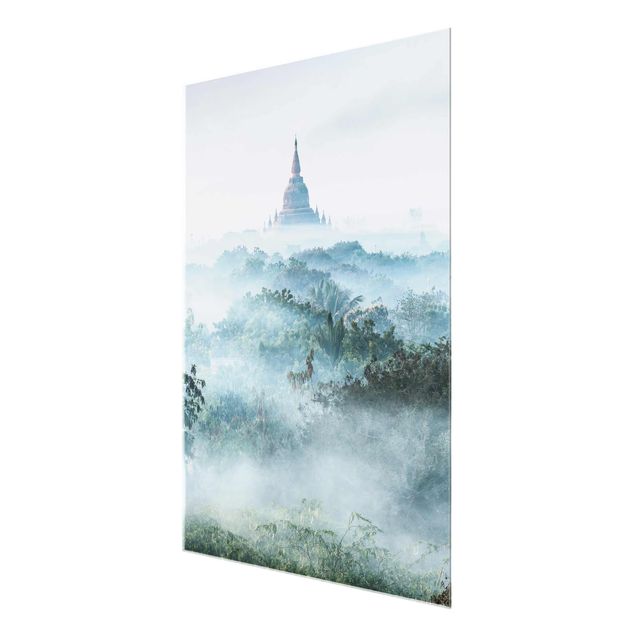Cuadros de cristal arquitectura y skyline Morning Fog Over The Jungle Of Bagan