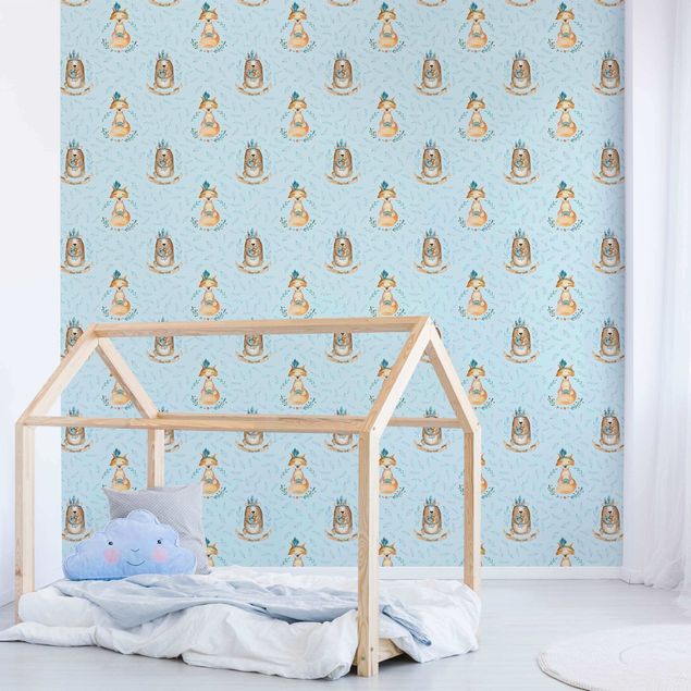Papel pared animales Bears And Foxes In Front Of Blue