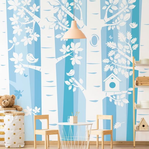 Papel pintado bosque infantil Trees In The Forest Blue