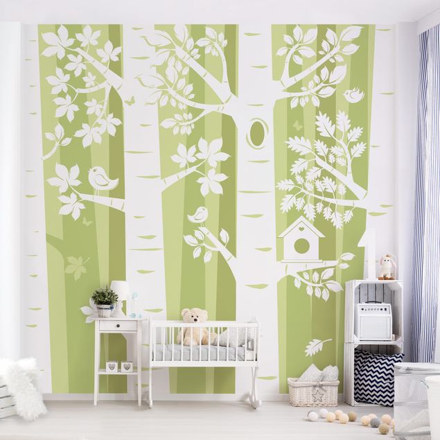 Papel pared paisaje Trees In The Forest Green
