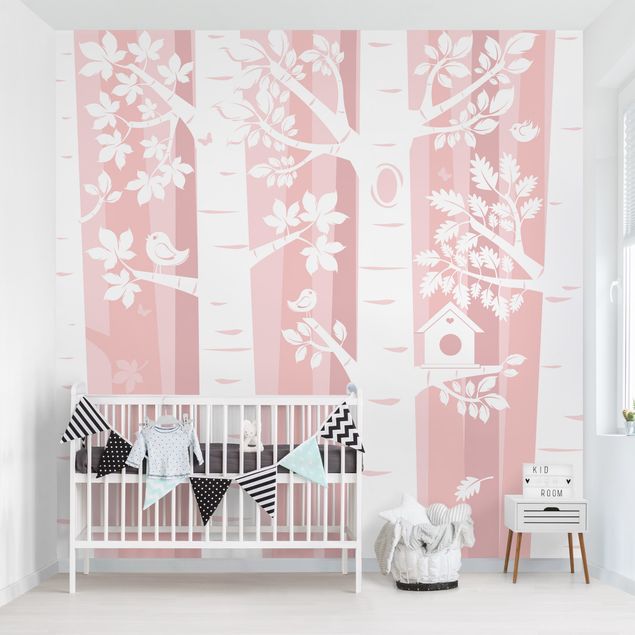Papel pared paisaje Trees In The Forest Pink