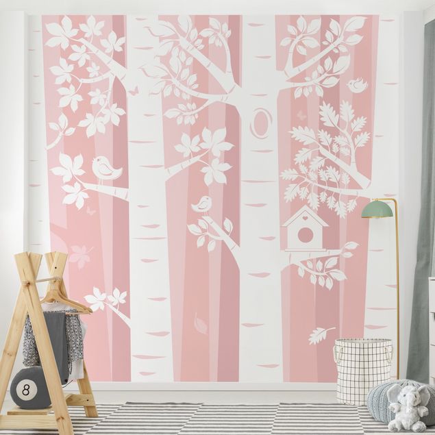 Papel pared bosque Trees In The Forest Pink