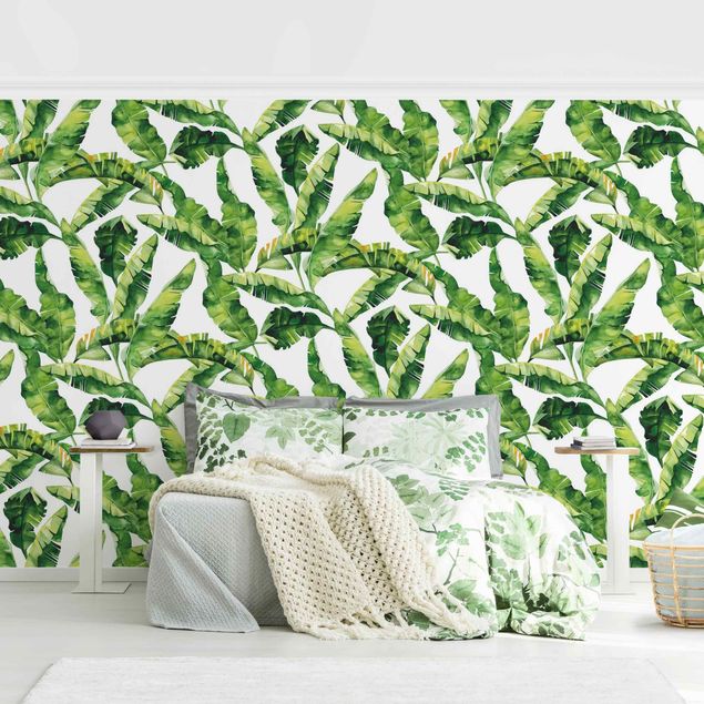 Papel pintado salón moderno Banana Leaf Watercolour Pattern
