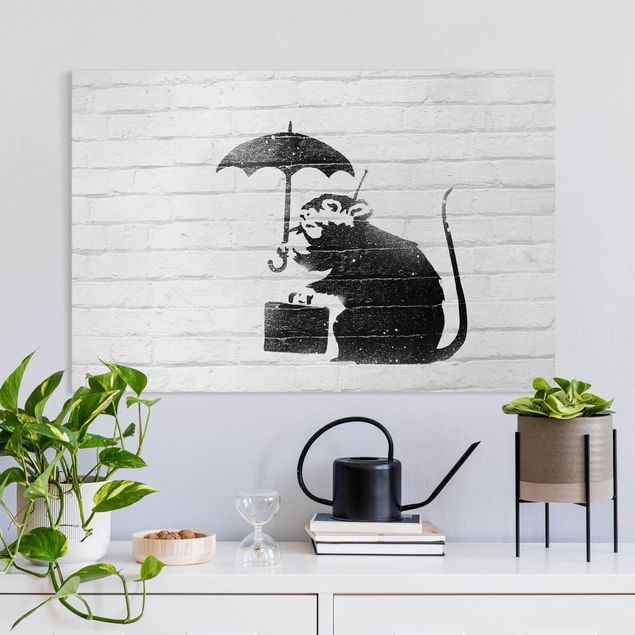 Lienzos en blanco y negro Banksy - Rat With Umbrella
