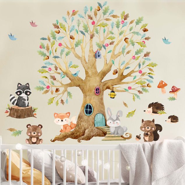 Decoración habitación infantil Tree forest animals autumn
