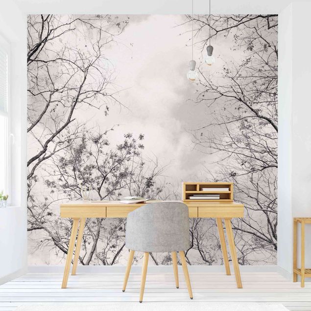 Papel pintado salón moderno Treetops In The Sky In Warm Grey