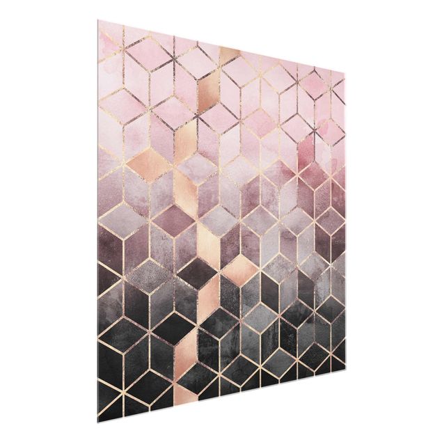 Cuadros de cristal abstractos Pink Grey Golden Geometry