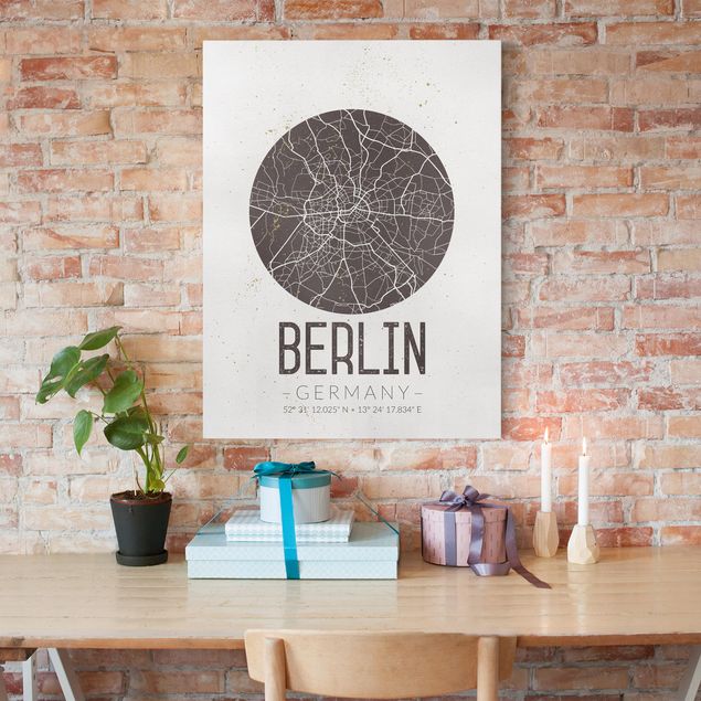 Lienzos blanco y negro City Map Berlin - Retro
