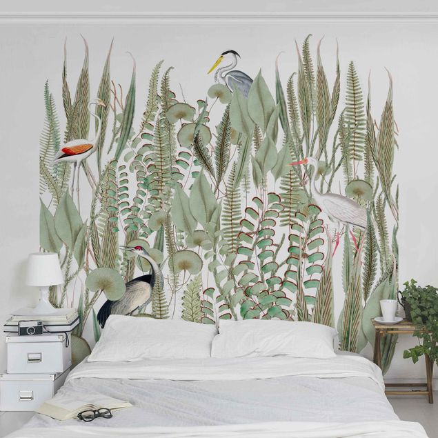 Papel pintado aves Flamingo And Stork With Plants