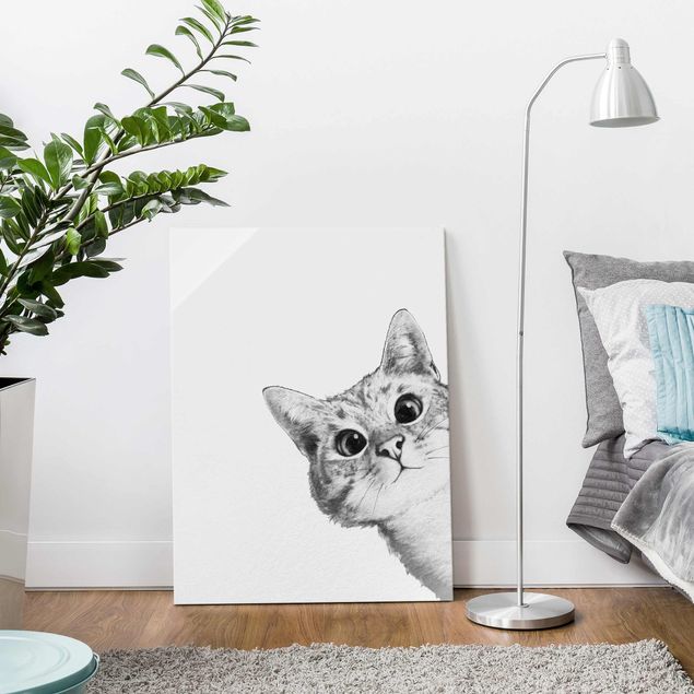Decoración infantil pared Illustration Cat Drawing Black And White